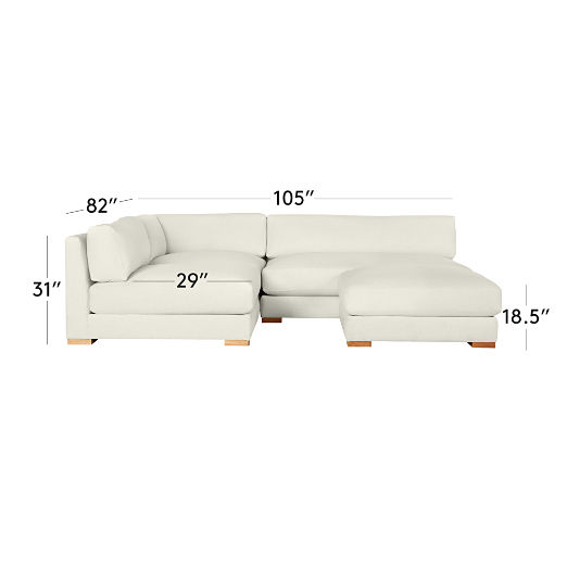 Piazza 4-Piece Modular White Linen Sectional with Ottoman 105''