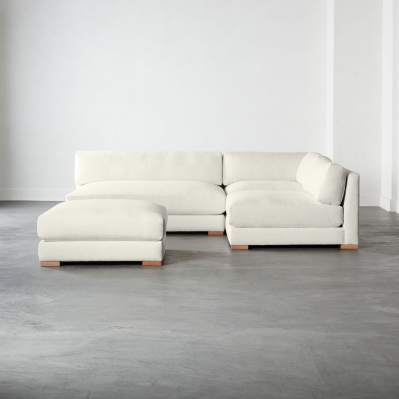 Piazza 4-Piece Modular White Linen Sectional with Ottoman 105'' - image 0 of 6