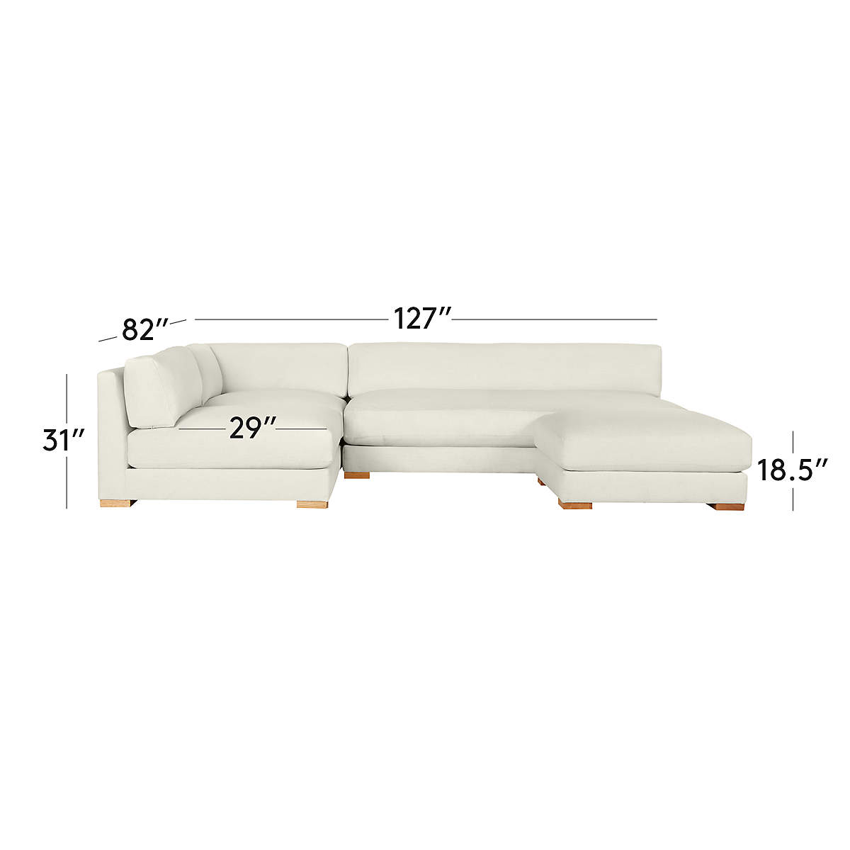 View Piazza 4-Piece Modular Sectional Sofa with White Oak Legs 127" - image 3 of 8