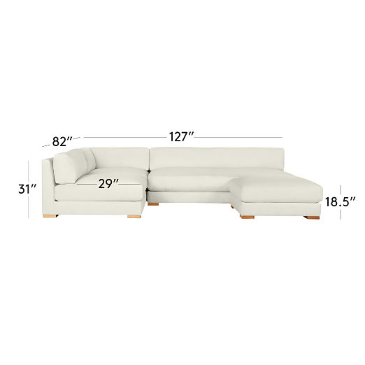 Piazza 4-Piece Modular White Linen Sectional with Ottoman 127''