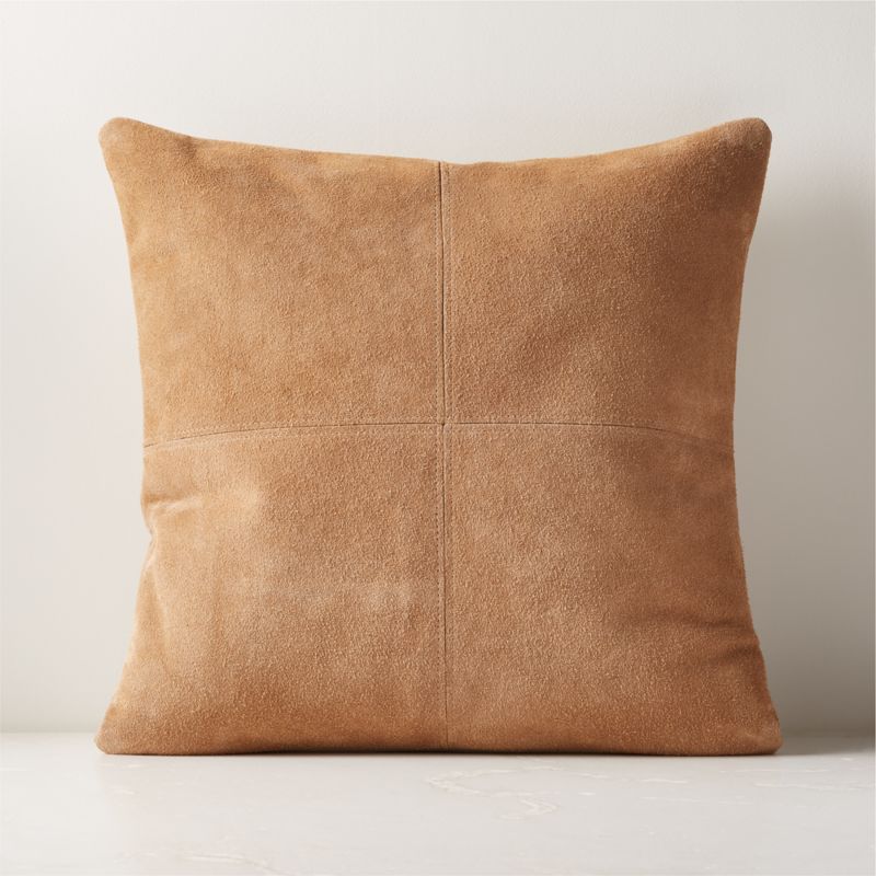 Camel Color Faux Suede Pillow Cover With Stitch Detail 