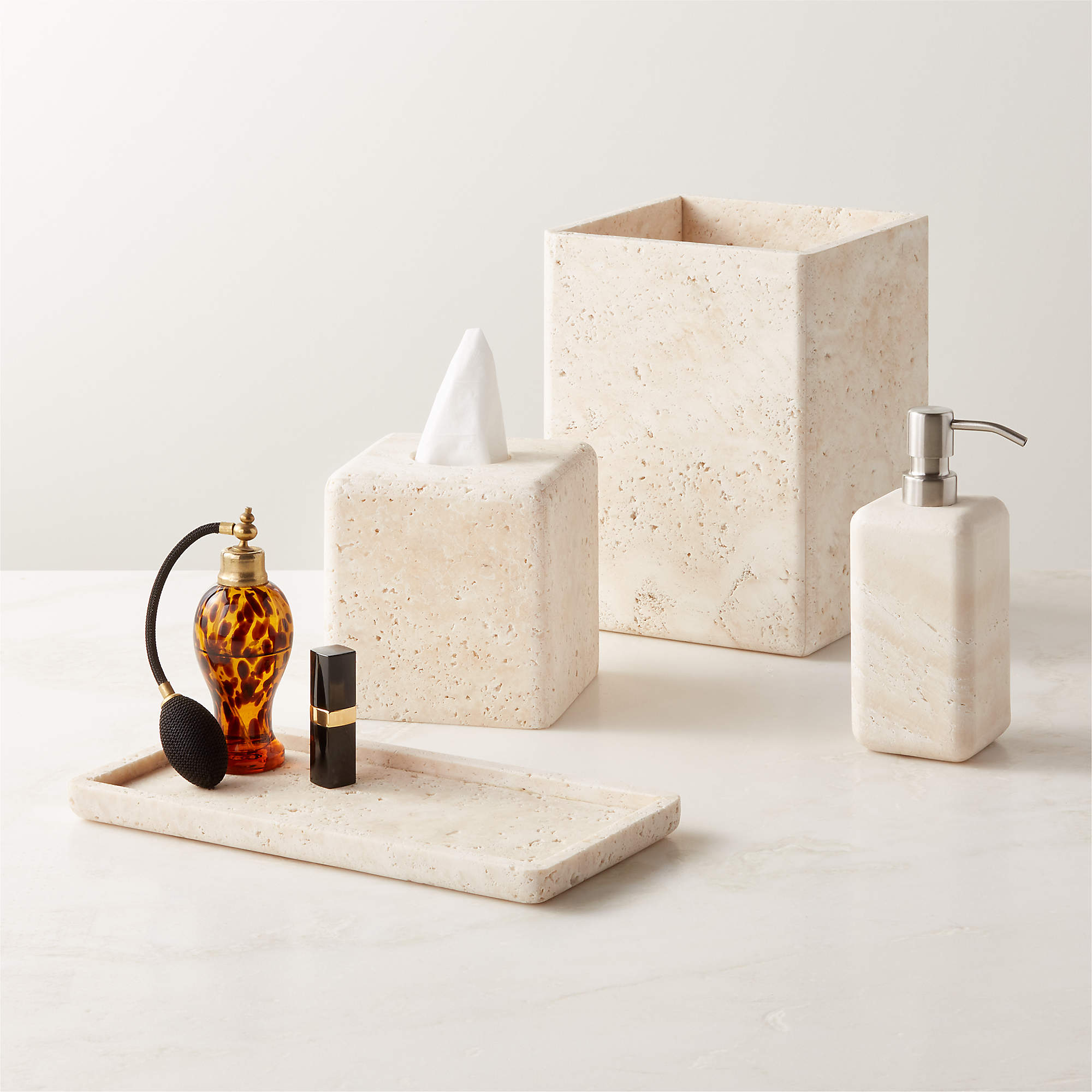 Pierce Travertine Bath Accessories | CB2 Canada