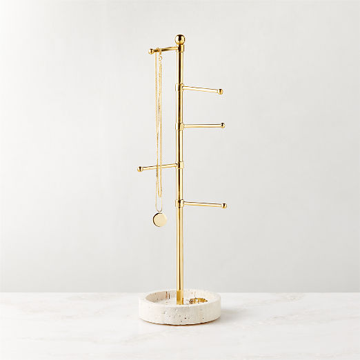 Pierce Travertine and Brass Jewelry Tower