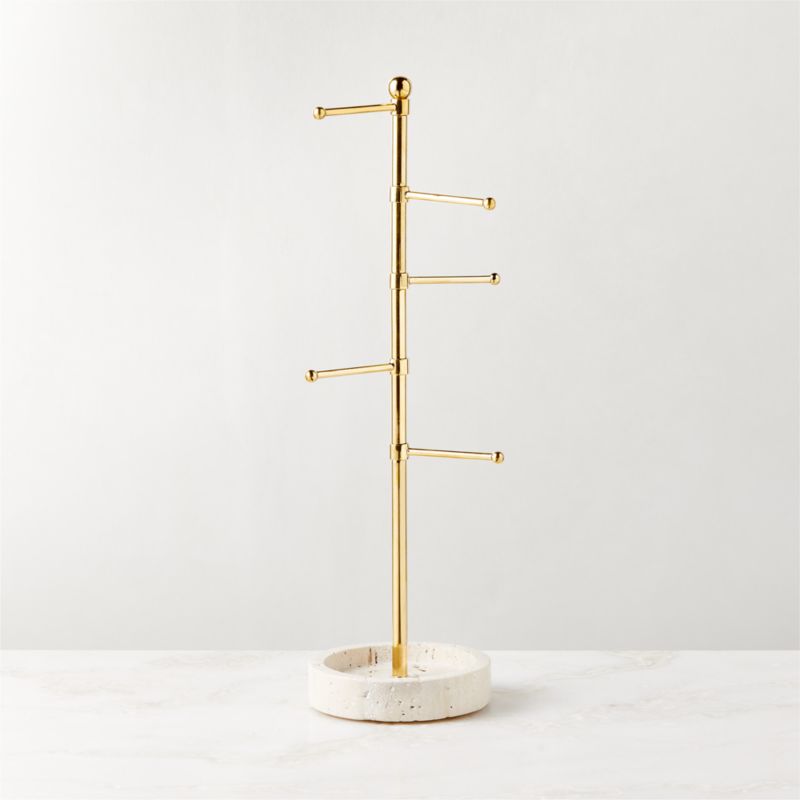 View Pierce Travertine and Brass Jewelry Tower details