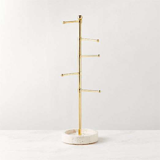 Pierce Travertine and Brass Jewelry Tower