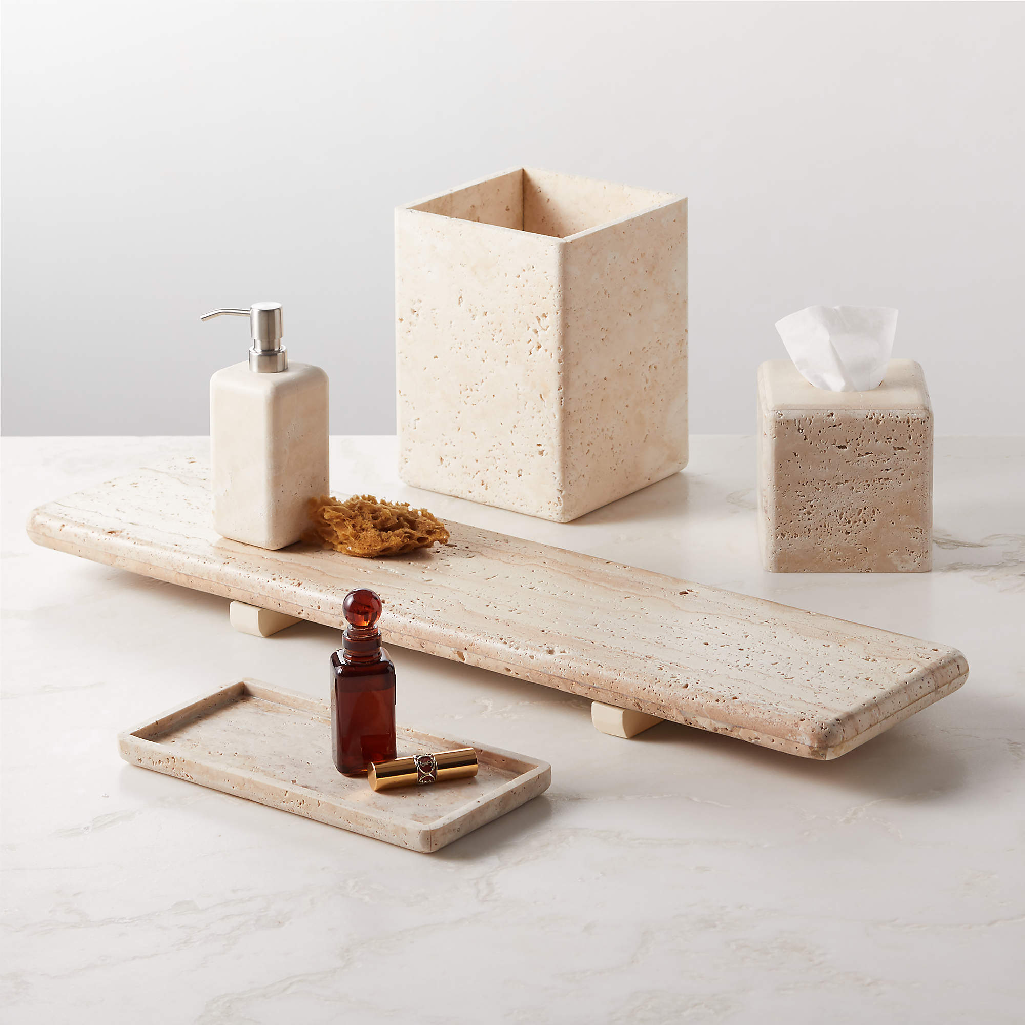 Pierce Travertine Bath Accessories CB2