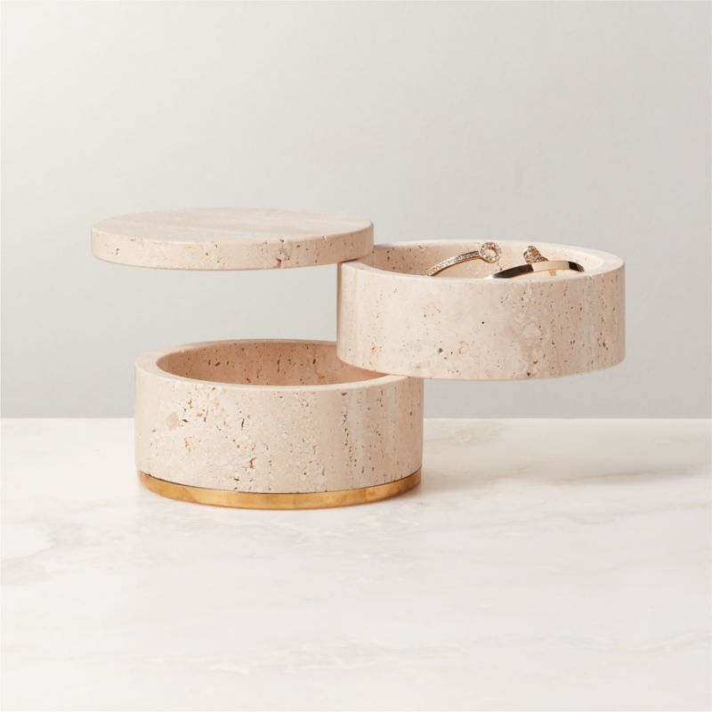 Pierce Unlacquered Brass and Travertine Two-Tier Storage Box - image 1 of 4