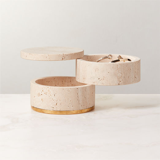 Pierce Unlacquered Brass and Travertine Two-Tier Storage Box