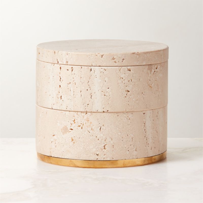 View Pierce Unlacquered Brass and Travertine Two-Tier Storage Box details