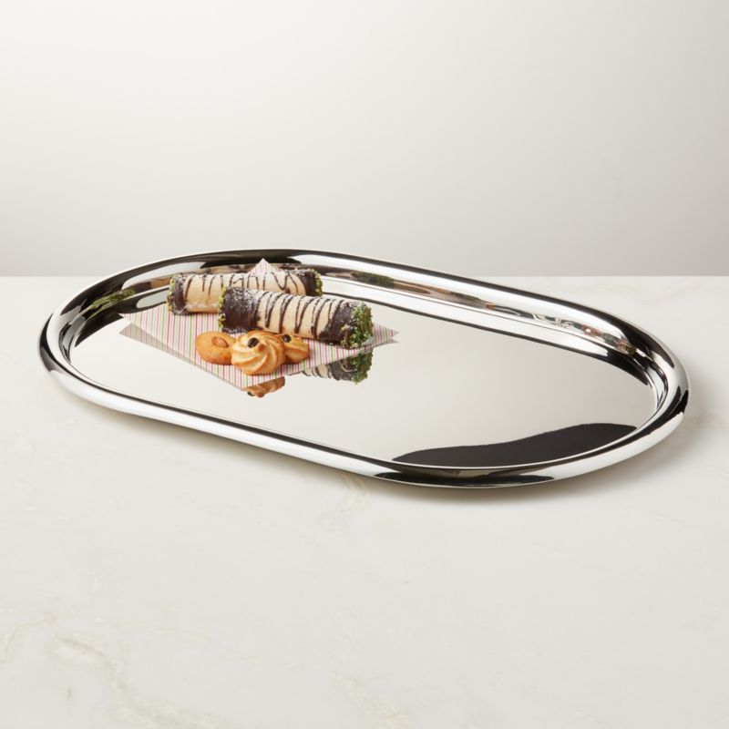 View Piero Oval Polished Stainless Steel Serving Tray by Gianfranco Frattini details