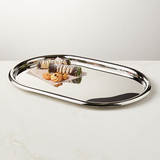 Piero Oval Polished Stainless Steel Serving Tray by Gianfranco Frattini