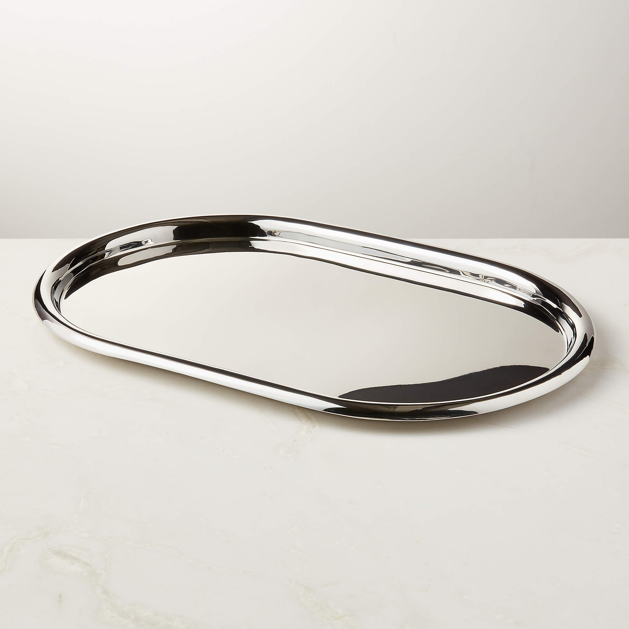 Piero Modern Oval Silver Serving Tray + Reviews CB2