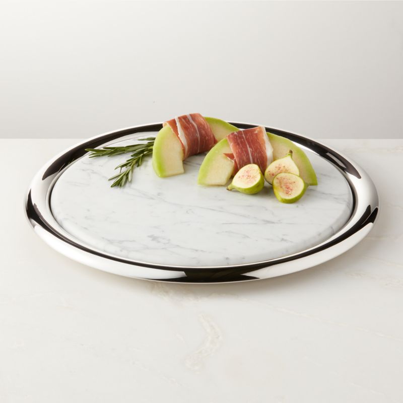 View Piero Round Stainless Steel and Marble Serving Tray Set by Gianfranco Frattini details
