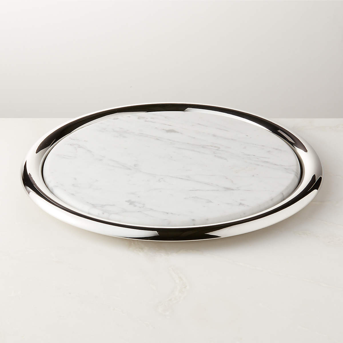 Piero Round Stainless Steel and Marble Serving Tray Set by Gianfranco Frattini | CB2