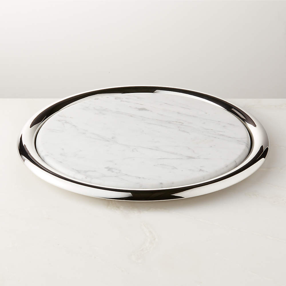 Piero Round Stainless Steel and Marble Serving Tray Set