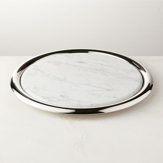 Piero Round Stainless Steel and Marble Serving Tray Set