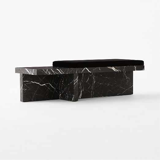 Pierre Black Marble Bench with Velvet Cushion