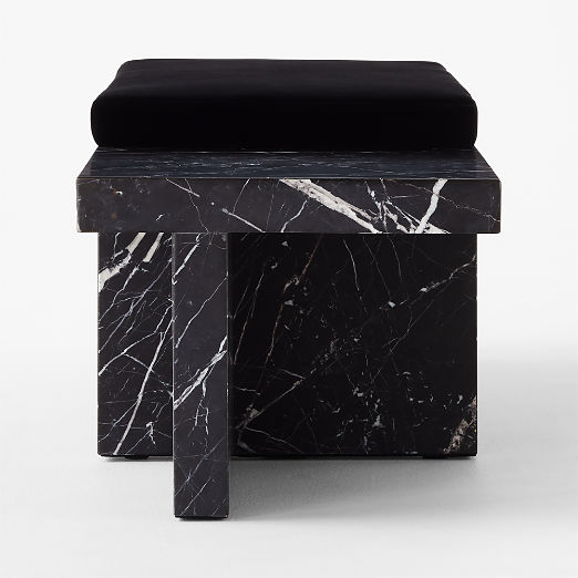 Pierre Black Marble Bench with Velvet Cushion