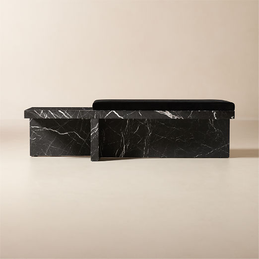 Pierre 60" Black Marble Bench with Velvet Cushion