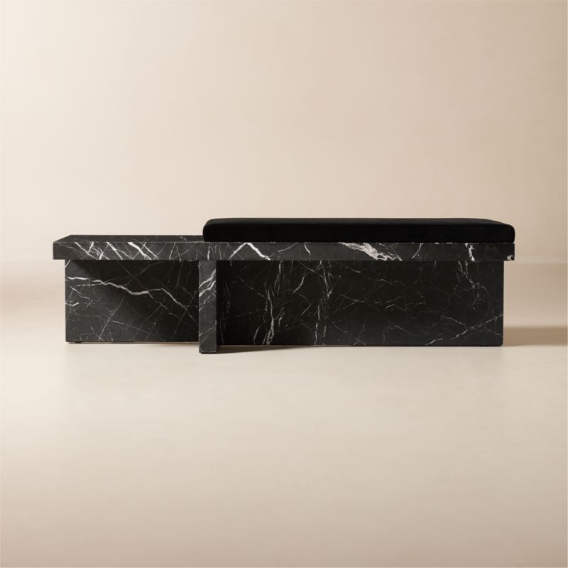 Pierre Black Marble Bench with Velvet Cushion