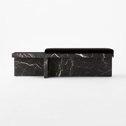 Pierre Black Marble Bench with Velvet Cushion