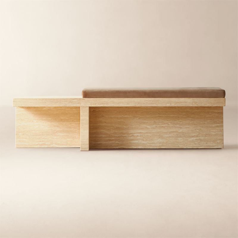 Pierre Travertine Bench with Velvet Cushion - Thumbnail 5