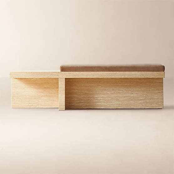 Pierre 60" Travertine Bench with Velvet Cushion