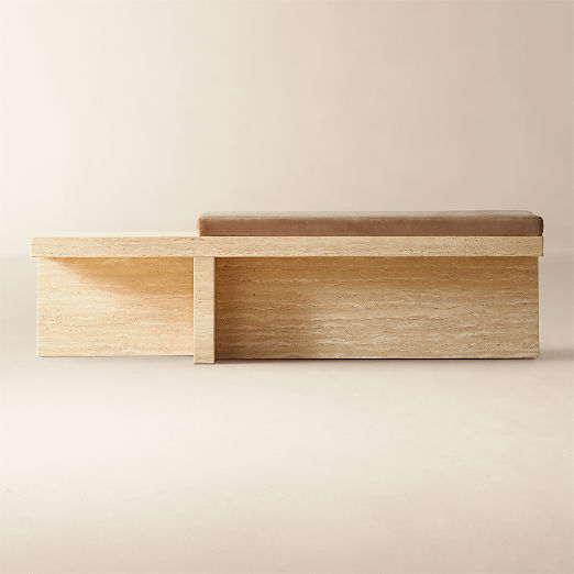 Pierre 60" Travertine Bench with Velvet Cushion