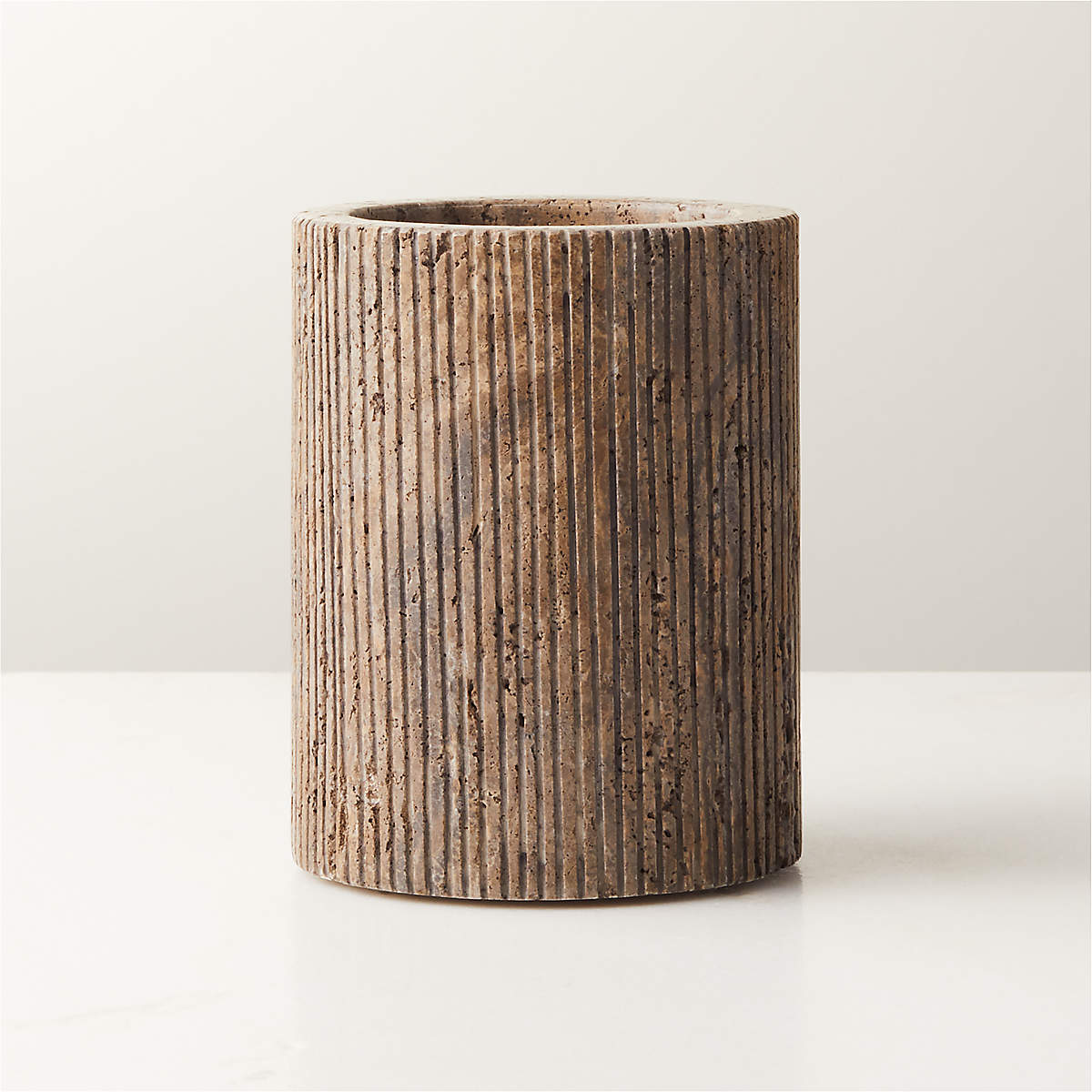 Pietra Modern Travertine Small Pillar Candle Holder + Reviews CB2 Canada