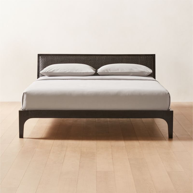 Pietro Woven Black Leather King Bed + Reviews | CB2