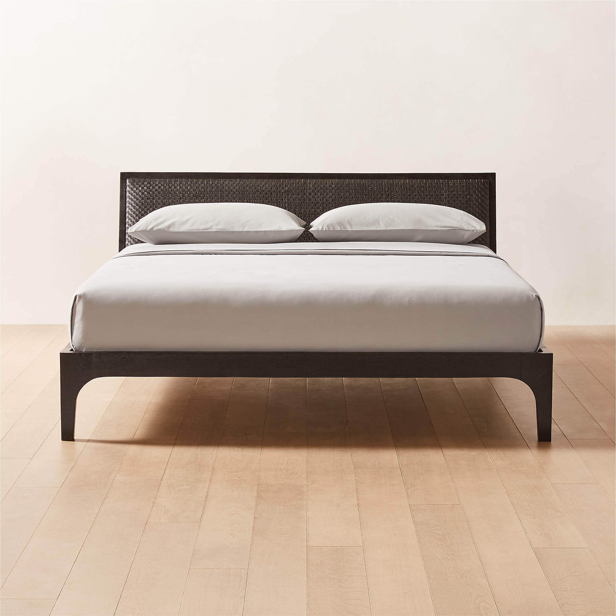 Pietro Woven Black Leather King Bed + Reviews CB2