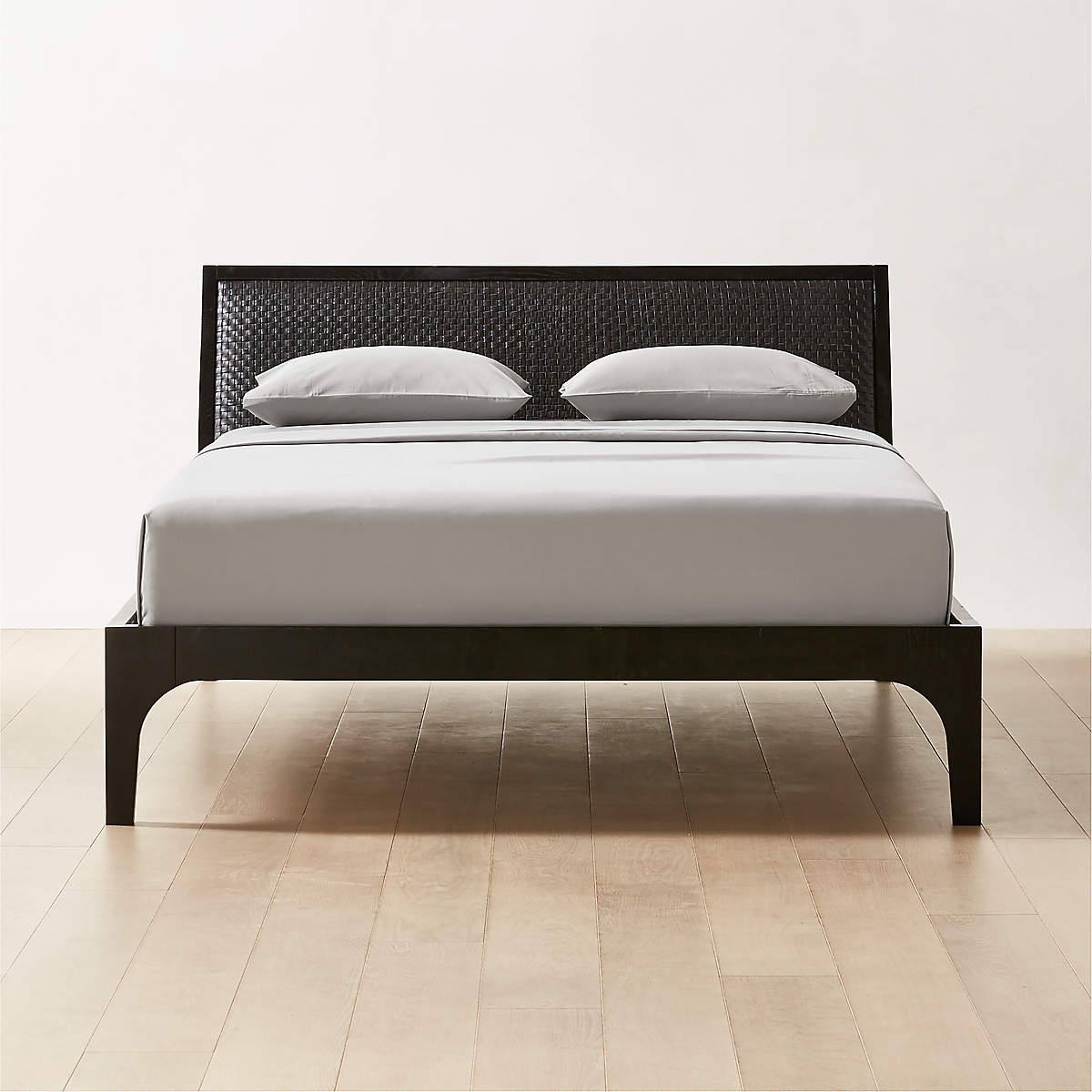 Pietro Woven Black Leather Queen Bed + Reviews CB2