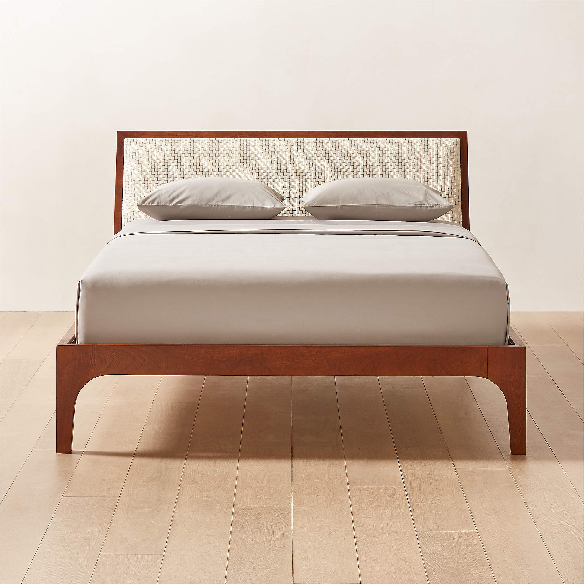 Pietro Woven Ivory Leather Queen Bed + Reviews CB2