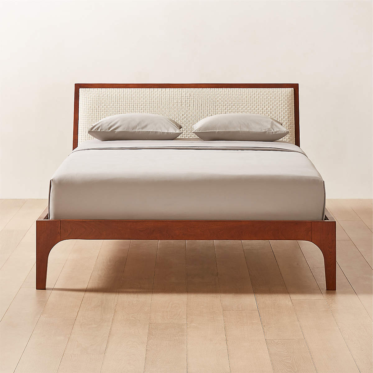 Pietro Woven Ivory Leather Queen Bed + Reviews CB2