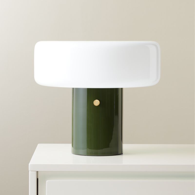 Pill High Gloss Olive Green Iron Table Lamp with Glass Shade by Bill Curry - image 0 of 14