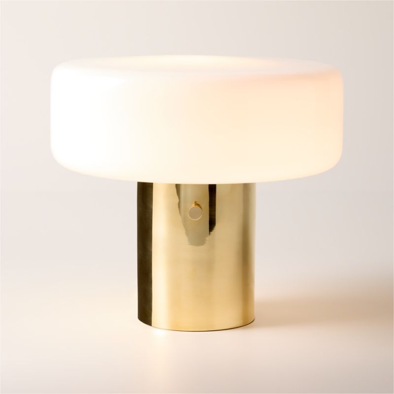 View Pill Unlacquered Polished Brass Table Lamp with Glass Shade by Bill Curry details
