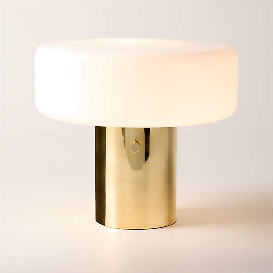 Pill Unlacquered Polished Brass Table Lamp with Glass Shade by Bill Curry