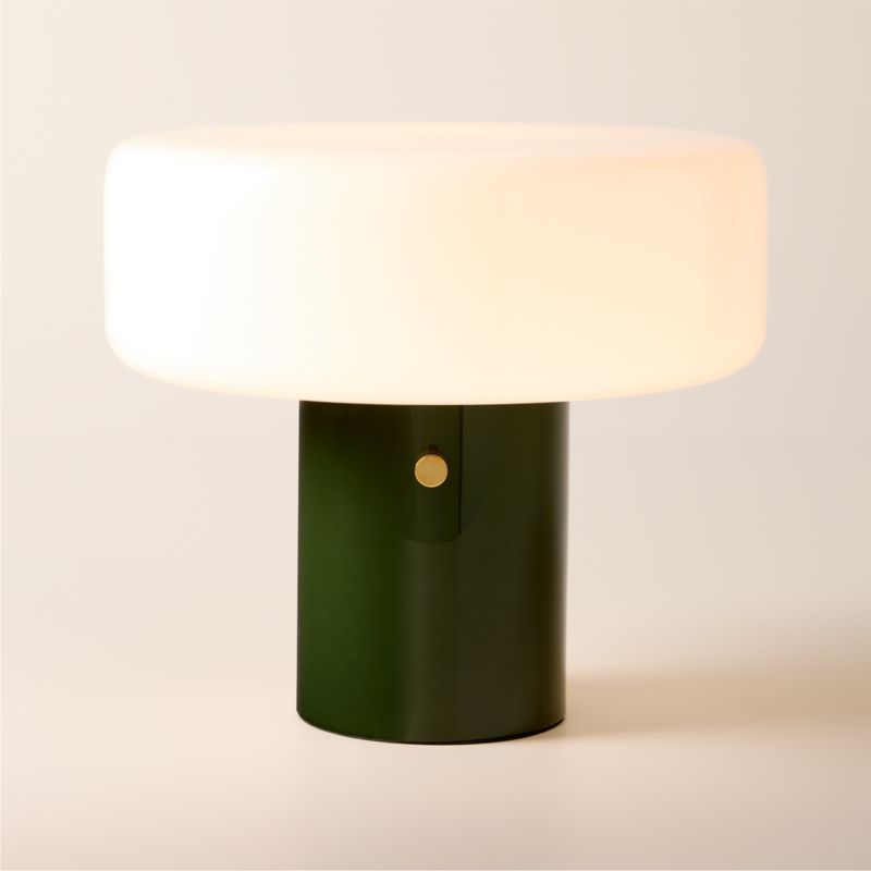 View Pill High Gloss Olive Green Iron Table Lamp with Glass Shade by Bill Curry details