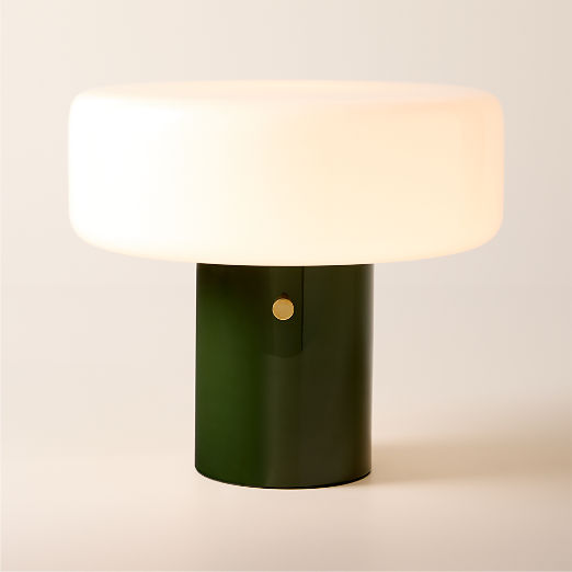 Pill High Gloss Olive Green Iron Table Lamp with Glass Shade by Bill Curry