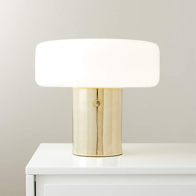 Pill Unlacquered Polished Brass Table Lamp with Glass Shade by