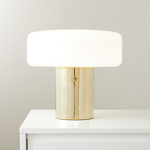 Pill Unlacquered Polished Brass Table Lamp with Glass Shade by Bill Curry