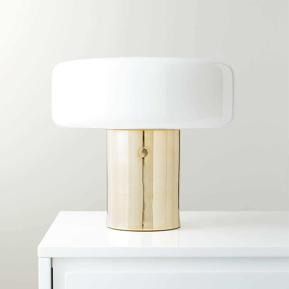 Pill Unlacquered Polished Brass Table Lamp with Glass Shade by