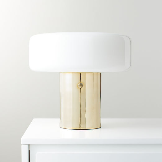 Pill Unlacquered Polished Brass Table Lamp with Glass Shade by Bill Curry