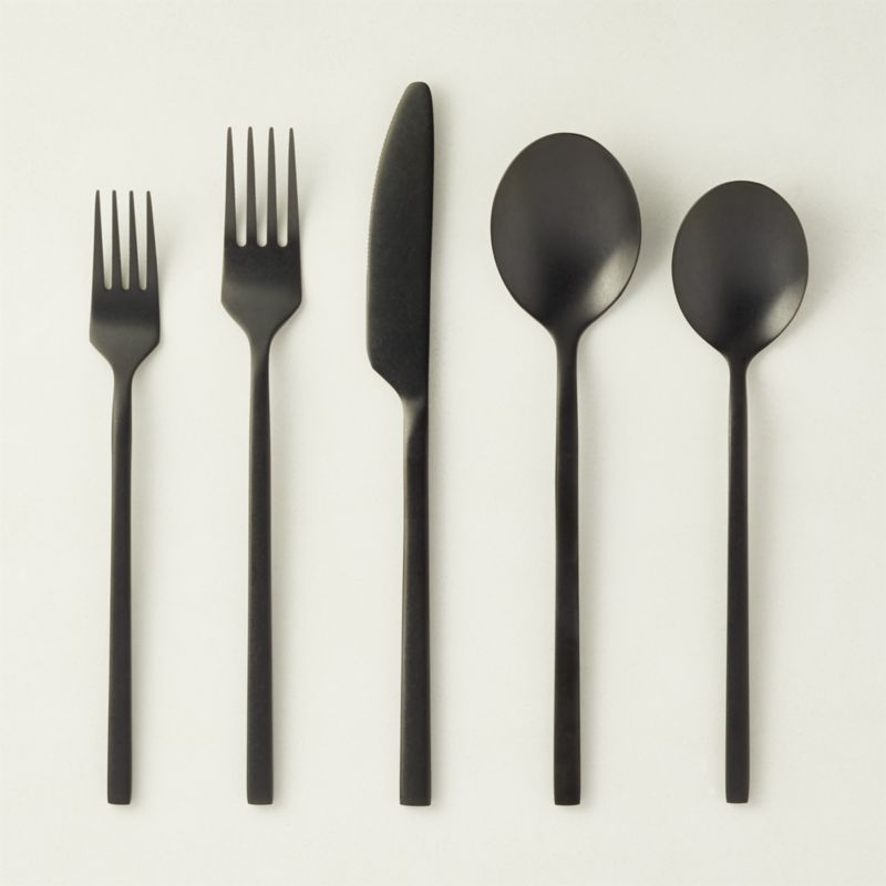 View 20-Piece Pin Tumbled Black Flatware Set details