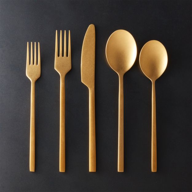 20Piece Pin Tumbled Gold Flatware Set + Reviews CB2