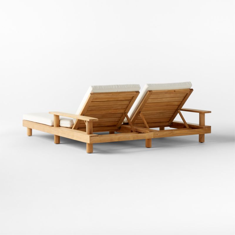 Pinet Teak Outdoor Double Chaise Lounge with Textured Ivory Perennials® Cushions - image 8 of 10