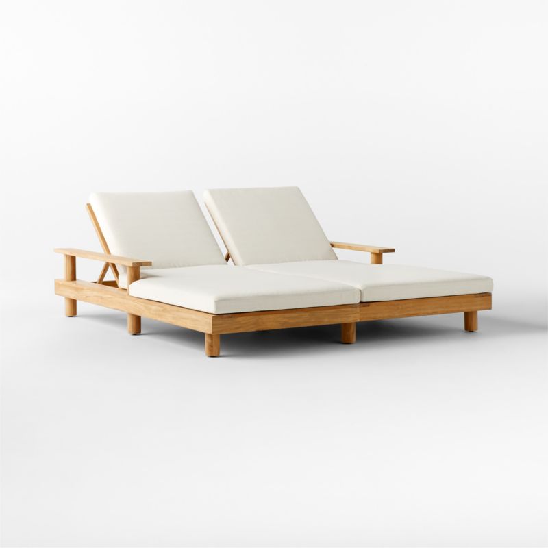 Pinet Teak Outdoor Double Chaise Lounge with Textured Ivory Perennials® Cushions - image 5 of 10