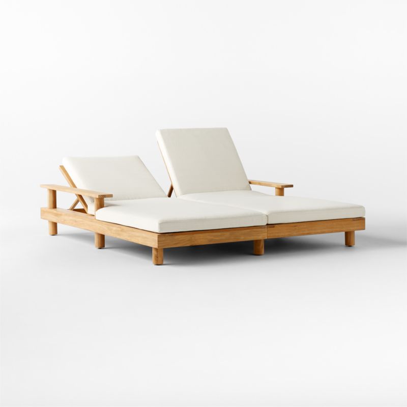 Pinet Teak Outdoor Double Chaise Lounge with Textured Ivory Perennials® Cushions - image 6 of 10