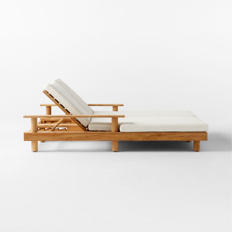 Pinet Teak Outdoor Double Chaise Lounge with Textured Ivory Perennials® Cushions - image 7 of 10