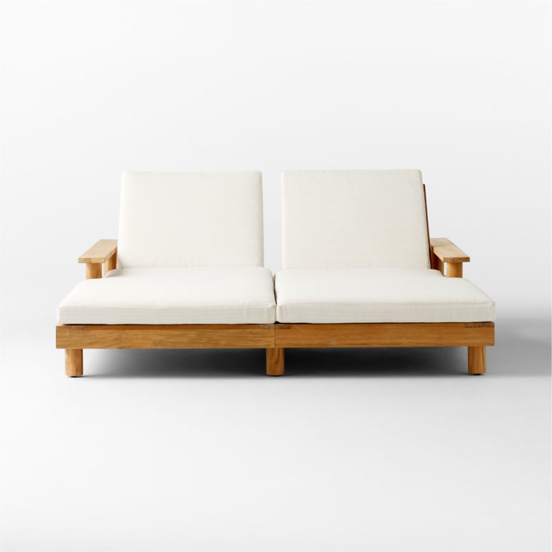 Pinet Teak Outdoor Double Chaise Lounge with Textured Ivory Perennials® Cushions - image 4 of 10